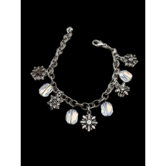Brighton SNOW DIVA Snowflake Charm Bracelet Silver Plated Clear Crystal 7 To 8 “ - Picture 1 of 6